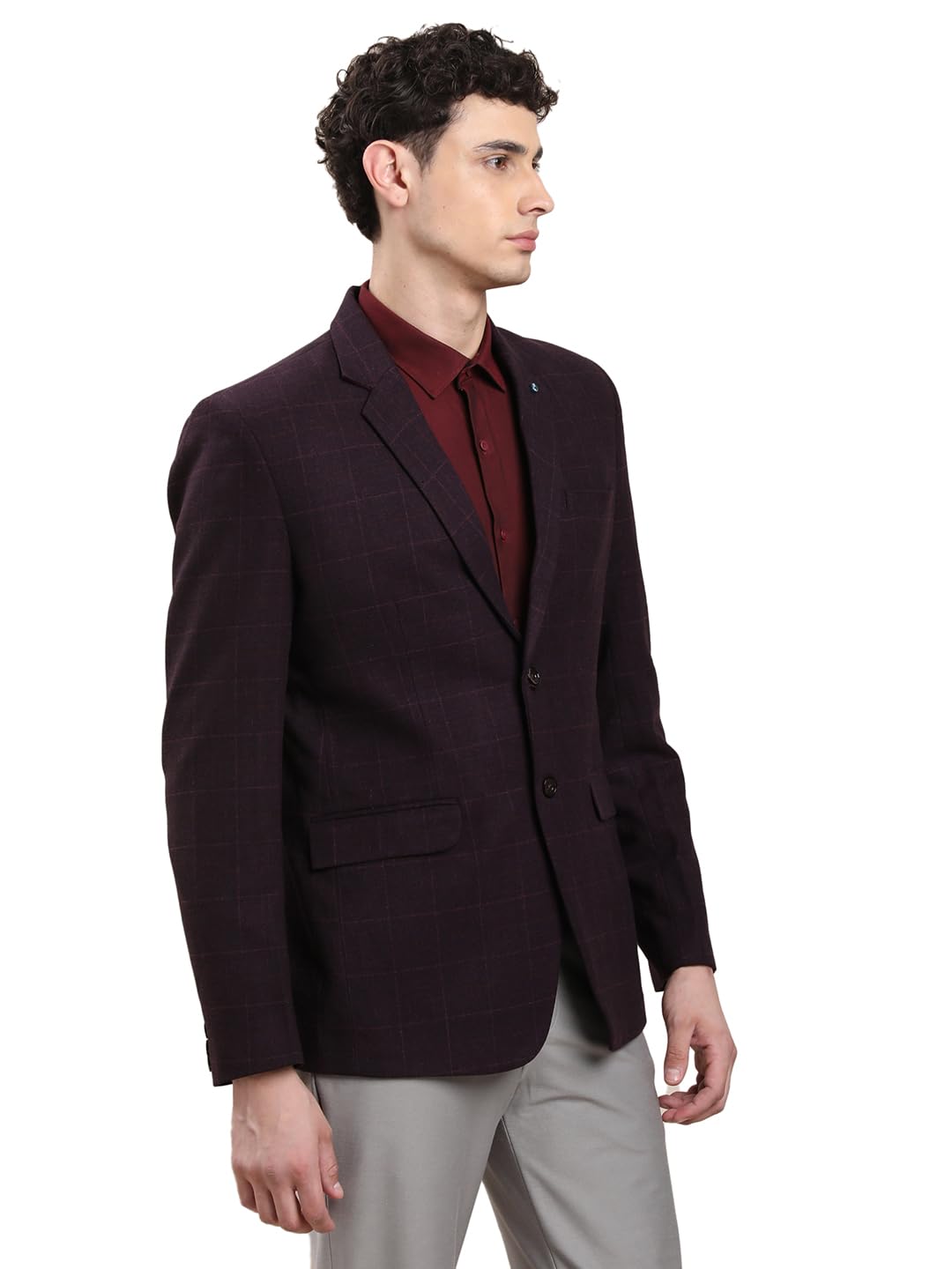 Turtle Blazer casual a cuadros de poliviscosa para hombre, ajuste a medida, blazer estructurado morado para estilo casual elegante
