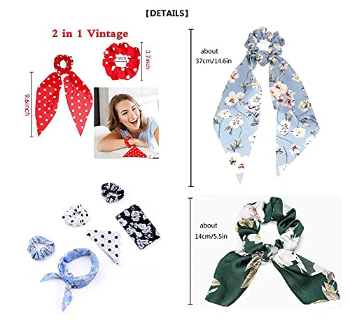 8 Pcs Hair Scarf Scrunchies Bow Knot Elastic Hair Scarves Hair Tie Chiffon Ribbon Polka Dot/Floral Scrunchie Hair Scrunchy Ponytail Holder For Women Girls #TOP5