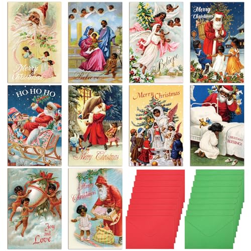Frienda 100 Sets African American Christmas Cards Bulk Black Christmas Cards with Envelopes Black Religious Christmas Cards for Christmas Holiday Gifts