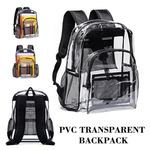 Clear Backpack,Fabric & PVC Transparent Backpack with Reinforced Strap for Women Men,Heavy Duty Transparent Bookbag,Large Capacity Clear Bag,for College Work Travel Concerts3
