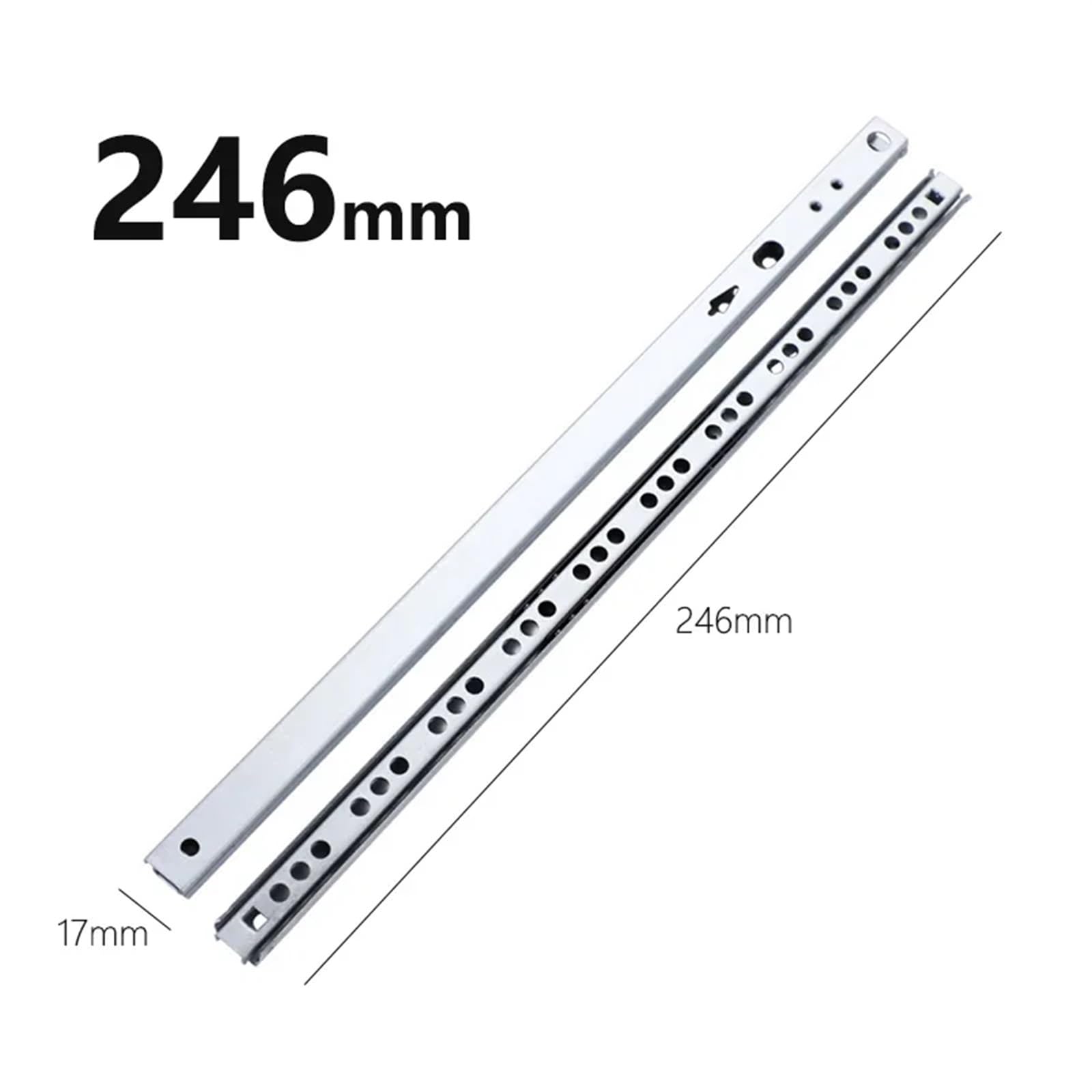 Guide per cassetti in Metallo, Guide for cassetti, Confezione da 2, Larghezza 17 mm, Cuscinetti a Sfera a 2 Vie e 2 sezioni, for impieghi gravosi, Lunghezza 182-406 mm(Length-246mm)