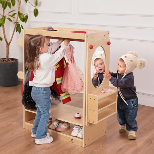 Bolocon Kids Dress Up Center Girls/Boys Pretend Play Closet, Clothes Rack with Organizer Mirror Set, Cubbies for Costume,Toddler Montessori Furniture, Wardrobe for Daycare//Preschool (Standard)