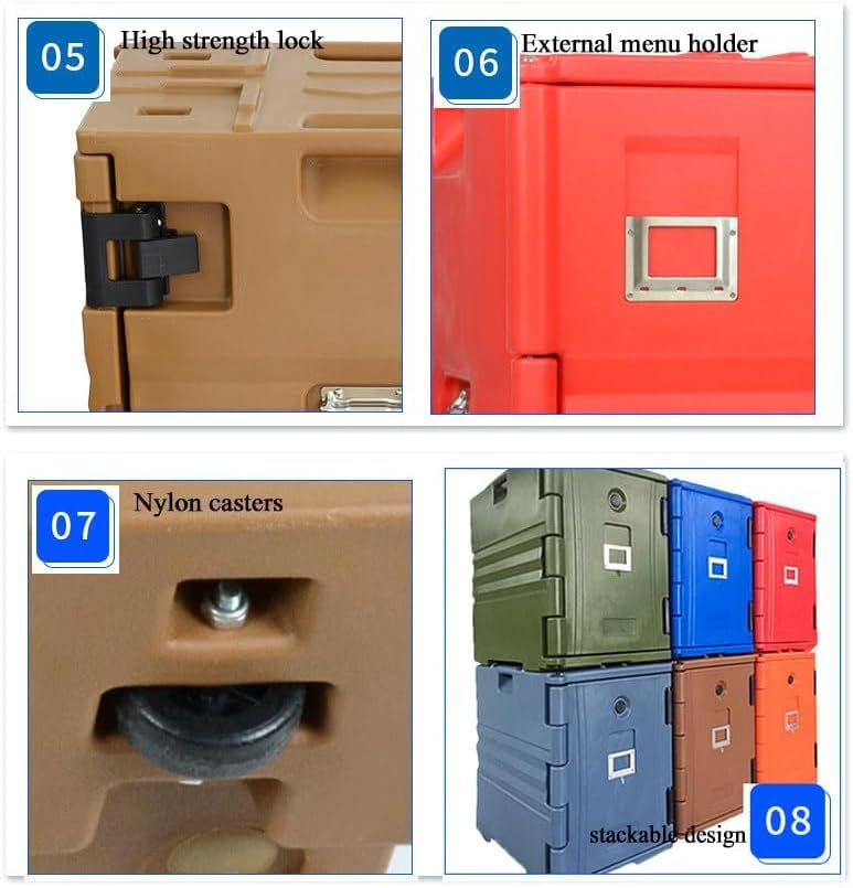 Transportador de alimentos aislado, material LLDPE de grado alimenticio, diseño de carga frontal para catering, calentador de sopa portátil, ideal para el transporte de alimentos