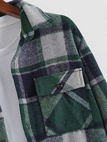 Image of ZAFUL Unisex Plaid Flannel Shirt Jacket Button Down Long Sleeve Pocket Coat Outwear | Mens Fall Clothes Lightweight Long Sleeve Button Down Flap Pocket Jacket Tops for Fall&Winter 2026