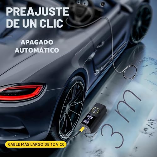Miniatura 4 de Zune Lotoo Compresor Aire Portatil 150psi, 9000mah Inflador Ruedas Coche Recargable Con Pantalla Digital Led, Mini Bomba De Aire Electrica Con Cable De 12v Cc Y Luz Led Para Coche Moto Bicicleta Bola
