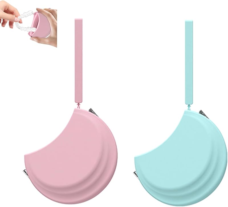 2 Pack Silicone Retainer Case with Vent Holes,Cute Aligner Case | Portable Lanyard Container Holder Night Guard Case for Travel Girl Women Men Kids (Pink+Blue)