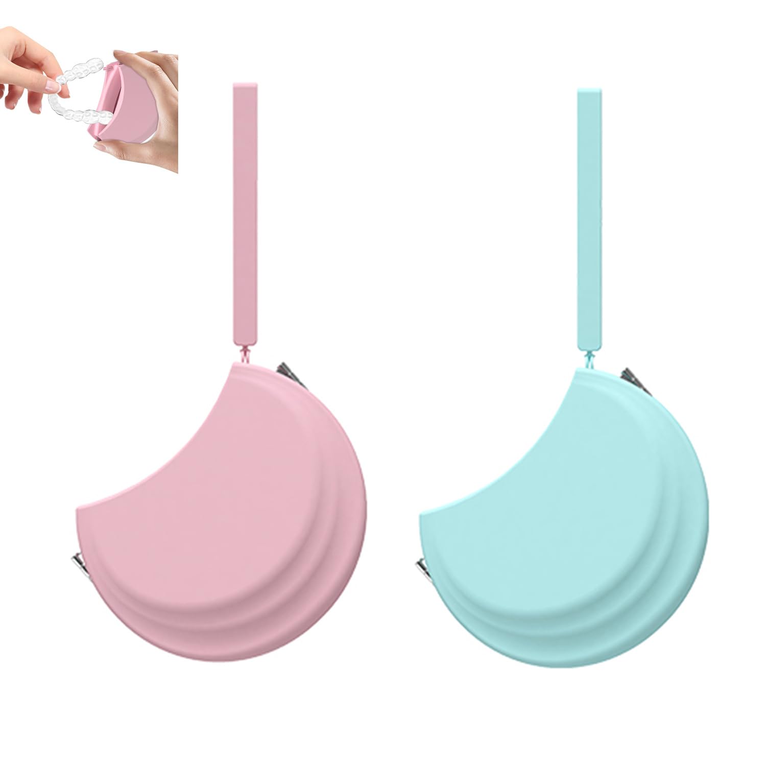 Photo 1 of 2 Pack Silicone Retainer Case with Vent Holes Lanyard Aligner Case Cute Portable Container Holder Night Guard Case for Travel Girl Women Men Kids (Pink+Blue)