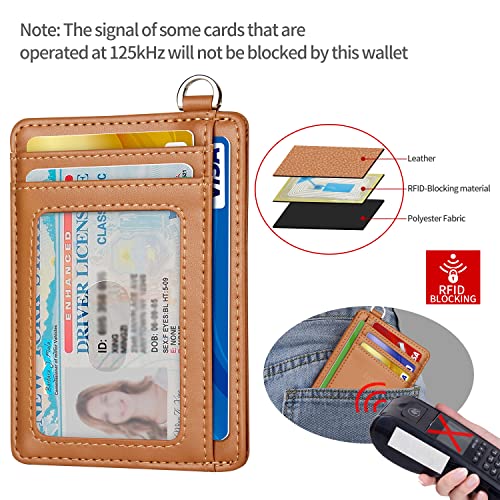 Image of Slim Minimalist Front Pocket Wallet, RFID Blocking Credit Card Holder Wallet with Detachable D-Shackle for Men Women, Cowhide Glossy Brown, M, Minimalist