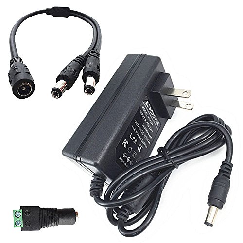 DZYDZR 48W 80-250V AC to DC 12V 4A Wall Adapter DC Power Supply + 1 Female to 2 Male DC Splitter Y Cable + 5.5mm x 2.1mm DC Female Jack Connector