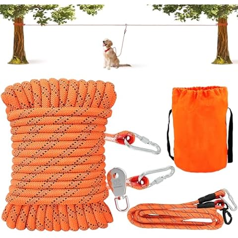 Kenida Dog Tie Out Cable for Camping - 100 Ft Dog Trolley System Runner Cable with 10FT Dog Run Leash,Reflective Dog Lead for Yard,Camping,Park,Outdoor Events for Small to Large Dogs up to 200Lbs Cover