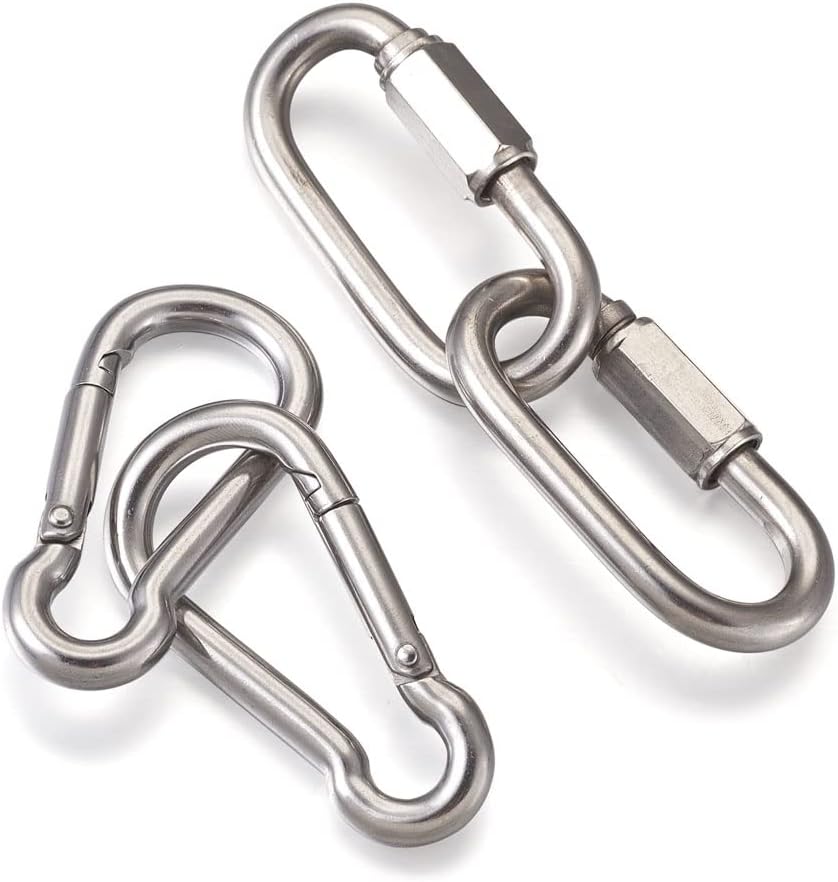 10pcs Stainless Steel Oval Screw Locking Clip Quick Link Spring Snap Hook Keychain Clip Connector Buckle for Backpacks Key Ring