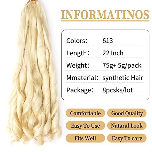 8 Packs French Curly Braiding Hair 22 Inch Loose Wave Spiral Crochet Hair for Black Women Pre-Stretched With Curly Ends (22 Inch, 613#) - Image 2