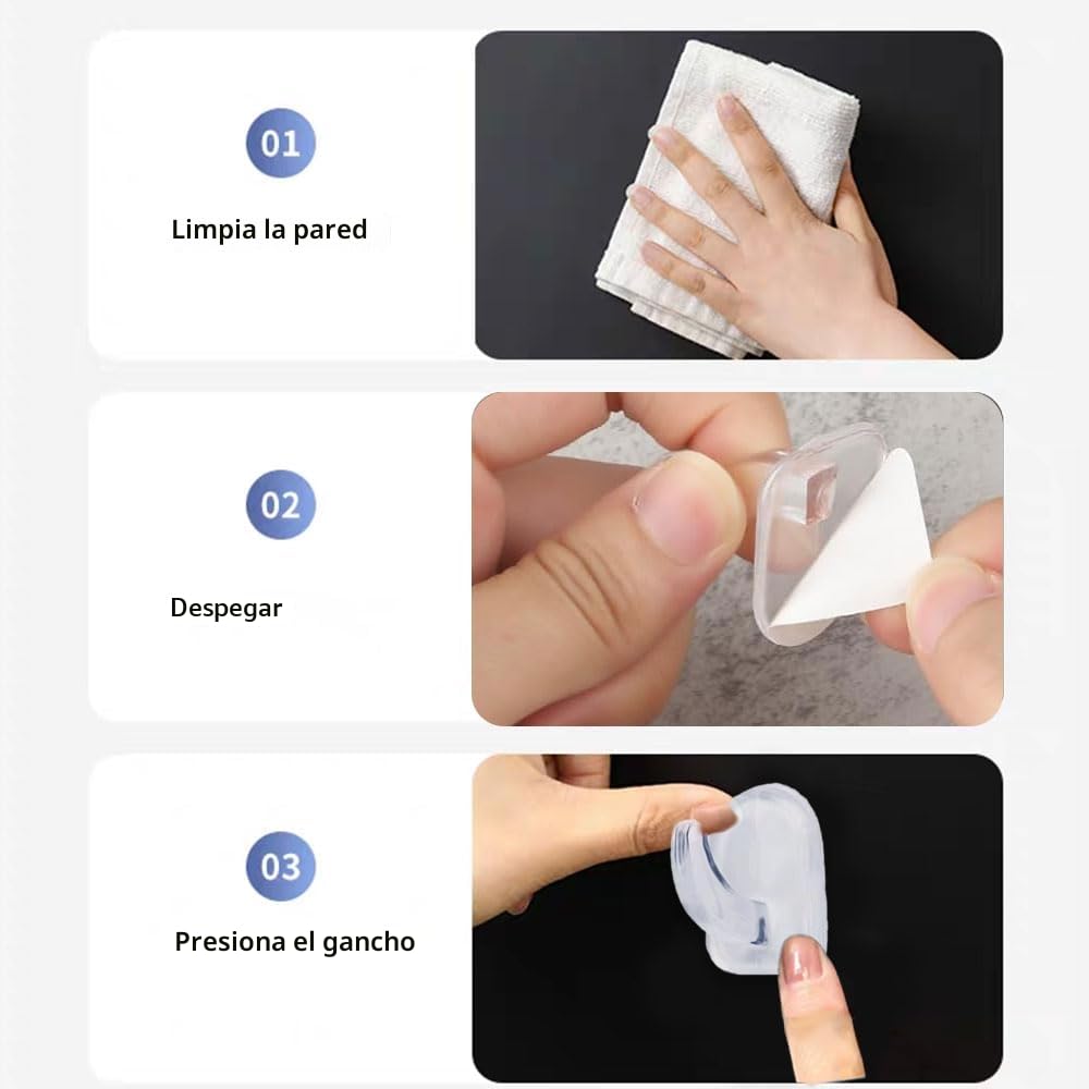 Sufune 10 Ganchos de Pared Adhesivos Transparentes para Colgar Ganchos sin Costura Reutilizables Transparentes Colgadores Adhesivos Pequeños de con Pegatinas sin Marcas para Cocina