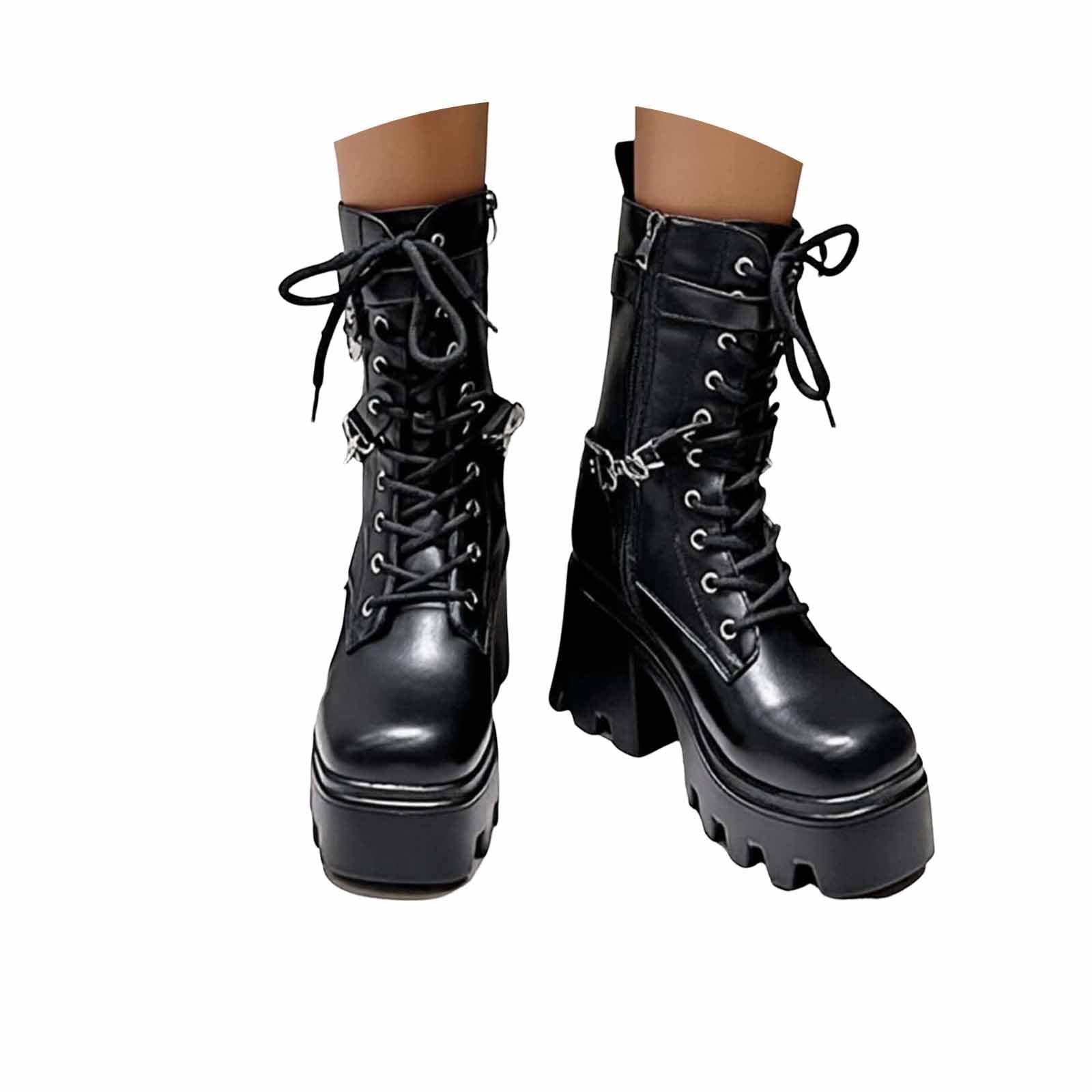 Botas Elegantes de Media caña con Suela Gruesa y tacón, Ideales para Tallas Grandes y Uso al Aire Libre Cualquier estación, Mujer, cómodas y Resistentes para Caminar