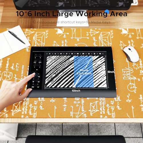 Teinenron Graphics Drawing Tablet With Stand,10X6 Inch Drawing Tablet With 8192 Level Pen,12 Hot Keys,Digital Drawing Pad Compatible With Pc/Mac/Android For Painting,Design&Online Teach thumb #3