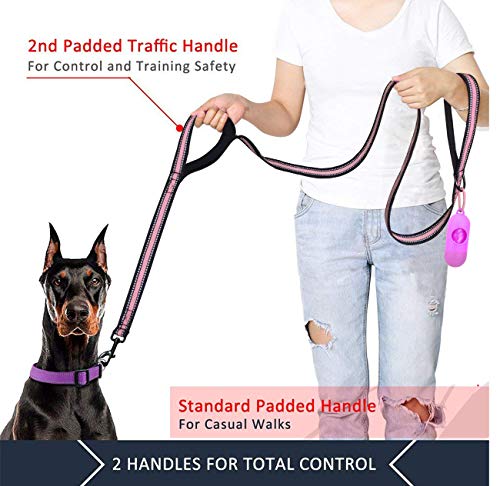 Jsxd Dog Leash,5 Ft Heavy Duty Double Handle Dog Leash With Comfortable Padded And Reflective,Rope Dog Leashes For Small,Medium,Large Dogs (Wide-Pink) #TOP1