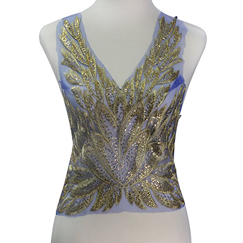 1 Pezzo Perline Oro Paillettes Coda Di Pavone Patch Pizzo Ricamo Applique Oro Metallizzato Tessuto Patch Vestito Decorato Fai Da Te Cucito Accessori - Foto 2