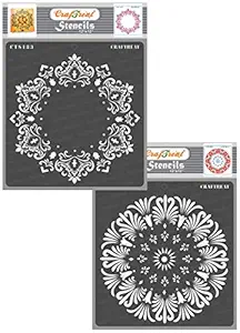 Mandala Stencils for Wall Painting - Hexagon Doily and Tuberose Doily - 12X12 Inches - 2 Pcs - Reusable DIY Stencils for Craft - Mandala Art Wall Stencil for Painting on Wall