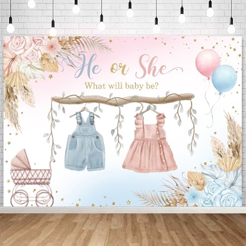 Toile de fond de révélation de genre bohème rose et bleu pour photo de bébé 2,1x1,5m