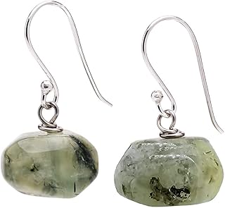 TreasureBay Women's Handmade Natural Amethyst, Prehnite Gemstone Sterling Silver Dangle Drop Beaded Earrings | Gift for Women, Girls (Prehnite)