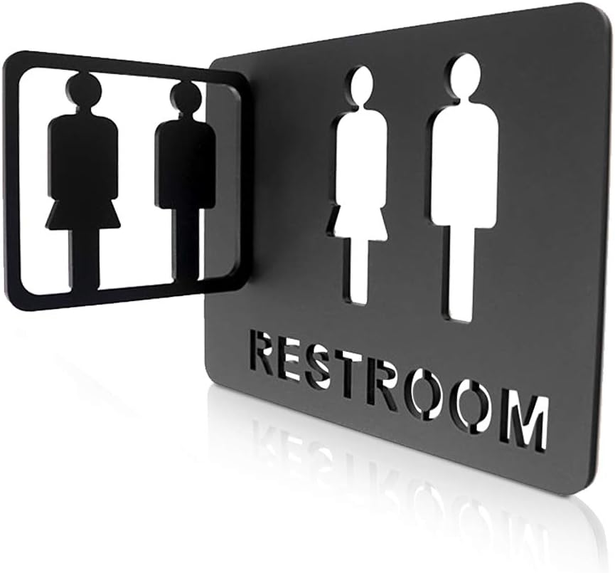 Affogato Restroom Sign Washroom Toilet Men's and Women's Modern Door Sign Wall Sticker Bathroom Acrylic Signage for Office, Shop, Restaurant(black)