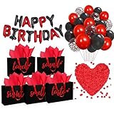 5 Senses Gift Bags Five Senses Birthday Party Decorations with Tissue Paper, Rose Petals and Happy Birthday Banner Balloons Five Senses Gift for Him Husband Boyfriend (Red black)