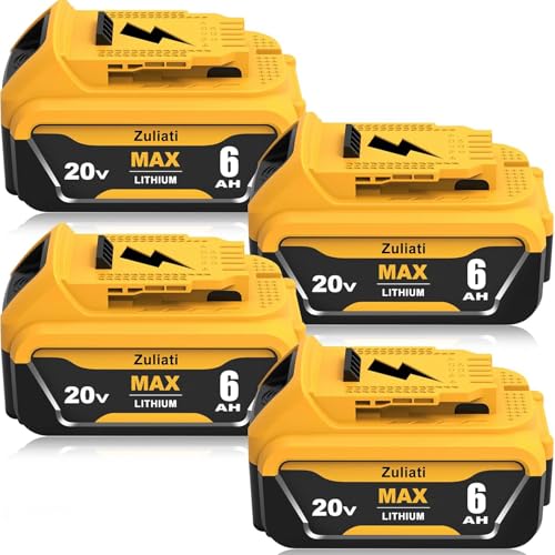 Zuliati DCB206 6.0Ah Replacement for Dewalt 20V Max Battery Compatible with Dewalt 20V Battery DCB206-2 DCB203 DCB201 DCB204 DCD985B DCD771C2 DCS355D1 Power Tools(Yellow-6.0Ah)