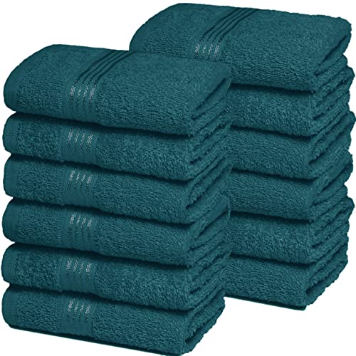 Belizzi Home Ultra Soft Cotton Washcloths, Contains 12 Piece Face Cloths 12x12 inch, Ideal for Everyday use Face Towels, Compact & Lightweight Multi Purpose Washcloths - Teal