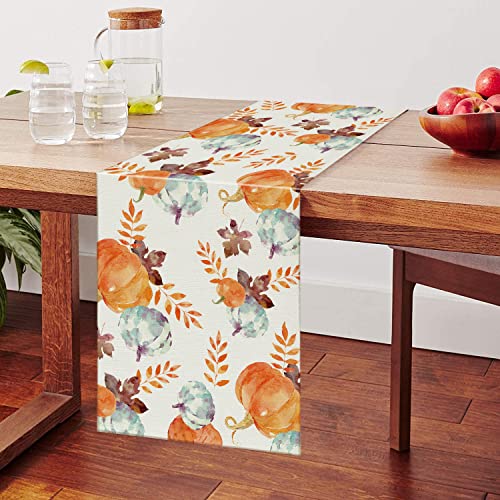 Fall Table Runner Watercolor Pumpkin Autumn Harvest Thanksgiving Table Runners Holiday Dining Room Kitchen Table Party Decoration 13 X 72 Inch #TOP3