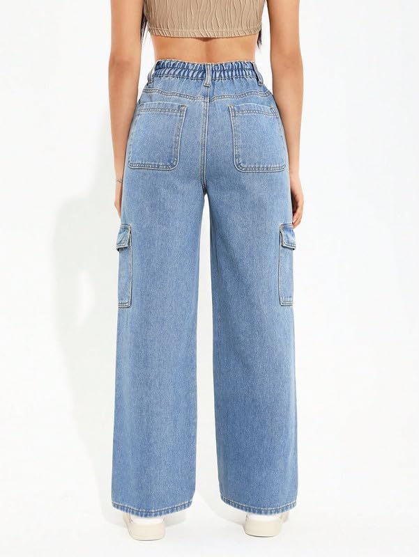 Image of Amazon Brand - INKAST Women Multi-Pocket Denim Cargo Pants Casual Fit Stylish Trousers