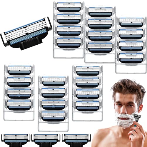 Mach 3 Cuchillas de Afeitar, 28 Piezas Men Shaver Blade Mach 3, Manuales 3 Cuchillas Recambios, Recambios de Cuchillas Mach 3, Maquinillas de Afeitar Mach 3, para Uso Diario y Profesional