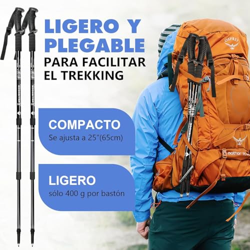 Image of Hiking Trekking Poles, 2 Pack Collapsible,Lightweight, Anti Shock, Hiking or Walking Sticks,Adjustable Hiking Pole for Men and Women (2pcs Black)
