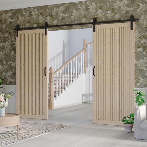 ARKHJEM 72"(Double 36")×84'' Barn Door, Wood Slat Panel Sliding Barn