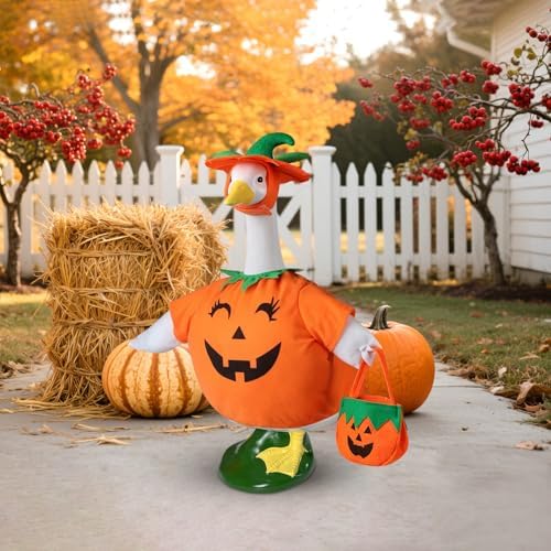 Pextian 17'' Fall Porch Goose Outfit, Pumpkin Lawn Goose Clothes - 3