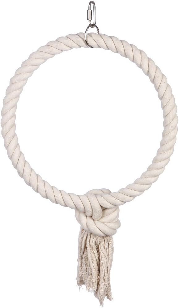 DETOP Bird Rope Perch Cage Chew Toys,Parrot Natural Cotton Swing S & L Size Climbing Standing Bar (Large)