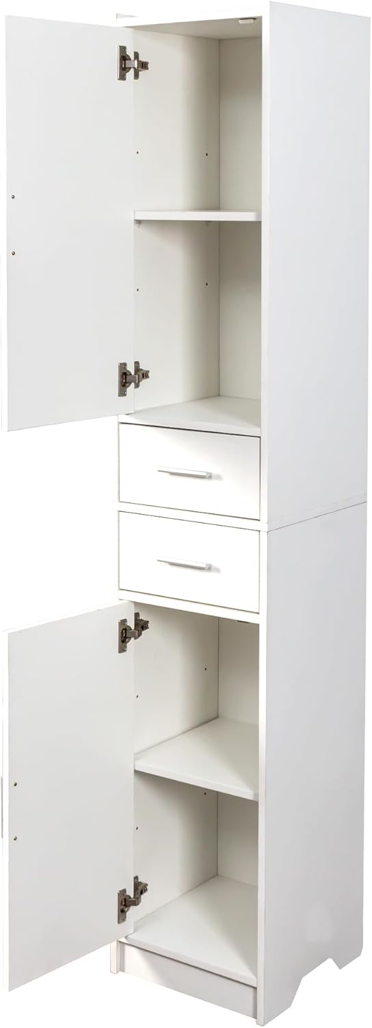 71" Tall Bathroom Storage Cabinet with 2 Doors and 2 Storage compartment, Slim Linen Tower with Adjustable Shelves, Narrow Freestanding Floor Cabinet with Anti-Tip Kit for Bathroom, Laundry, Kitchen