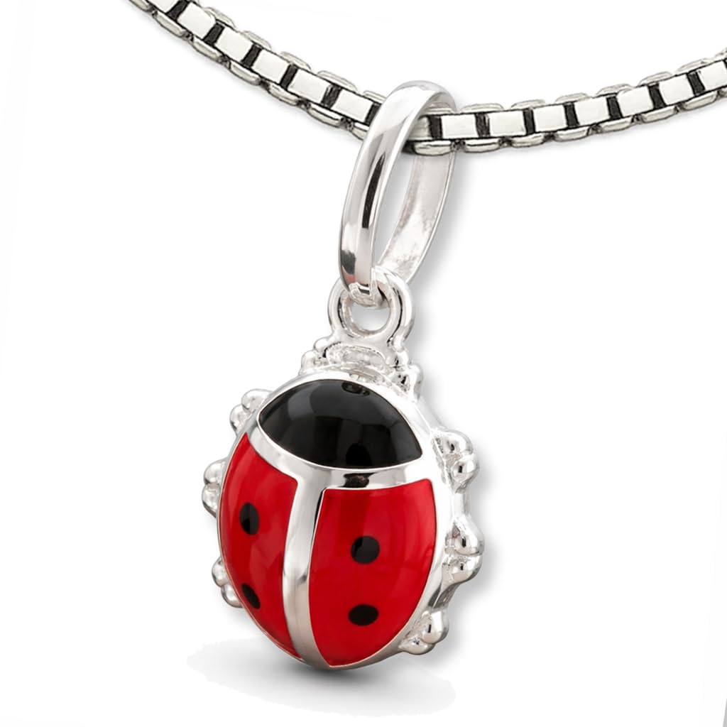 CLEVER SCHMUCK Marienkäfer Kette Silber 13 mm rot lackiert für Mädchen mit Kette Venezia 36 cm STERLING SILBER 925 im Etui rot