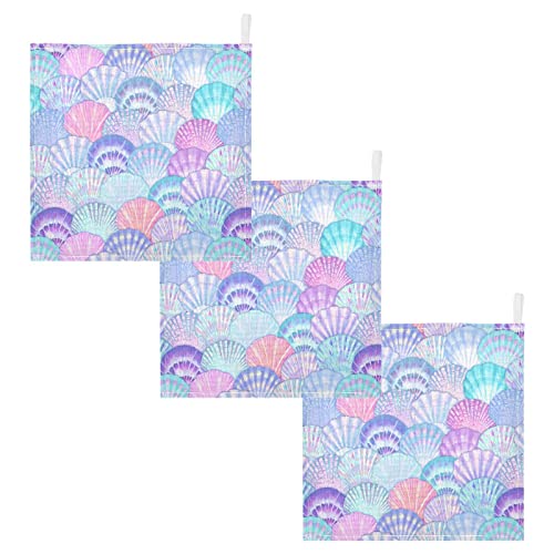Image of vvfelixl Baby Washcloths Cotton Sea Shell Mermaid Scales Baby Muslin Washcloths Ocean Soft Baby Face Towel for Newborn Infants Baby Wipes, 11.8 X 11.8 Inch, 5 Pack Pink