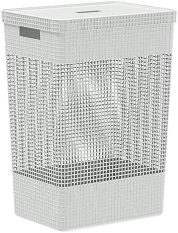 Ou Cesto de Roupas com Tampa 49L Branco Linha Grid