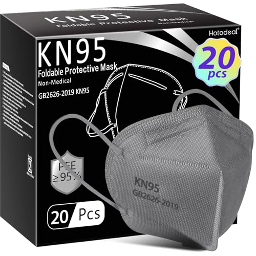 Hotodeal KN95 Face Mask 20 PCS,5 Layers Cup Dust Mask Against PM2.5 from Fire Smoke, Dust, for Men, Women, Essential Workers(Grey)