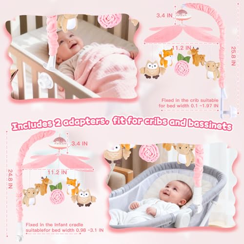 Baby Crib Mobile with Music and Lights, Nursery Baby Mobile for Crib Bassinet with Remote Control, Rotation, Starlight Projection, Crib Toys for Babies Boys Girls Pink - Image 4