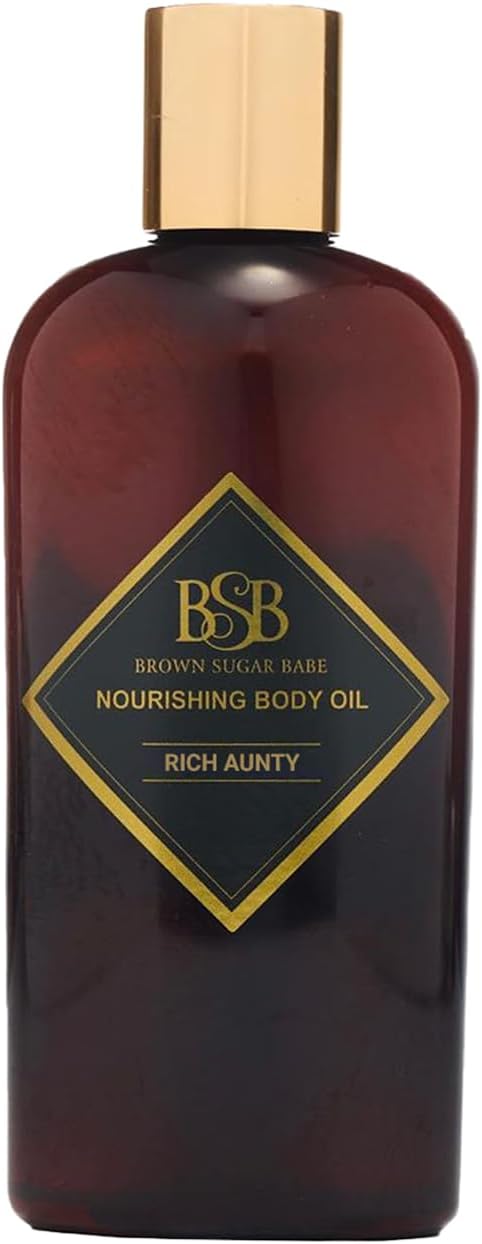 Brown Sugar Babe Rich Aunty Body Oil, Nourishing Skin Care with Almond, Avocado, Olive, Grape Seed and Turkish Rose Oils, Lightweight Body Oil for Women, Paraben Free, Made in USA
