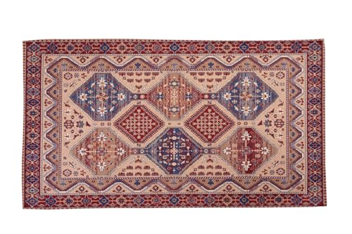 HomeLife Tappeto Salotto Stile Persiano 50X75 Made in Italy | Tappetino in Cotone per Camera da Letto o Soggiorno con Fondo Antiscivolo | Scendiletto Stampa Digitale di Inspirazione Orientale (Beige)