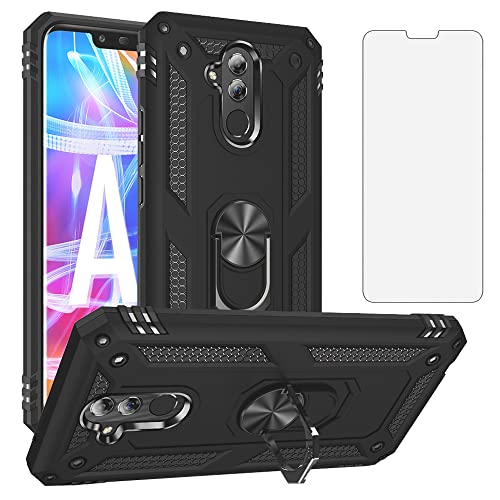 Cover per Huawei Mate 20 Lite con Pellicola Vetro Temperato Vetrino Magnetica Anello Supporto Resistente Protettiva Protezione Hawaii Mate20 20Lite SNE-LX1 Custodia Case silicone tpu nero