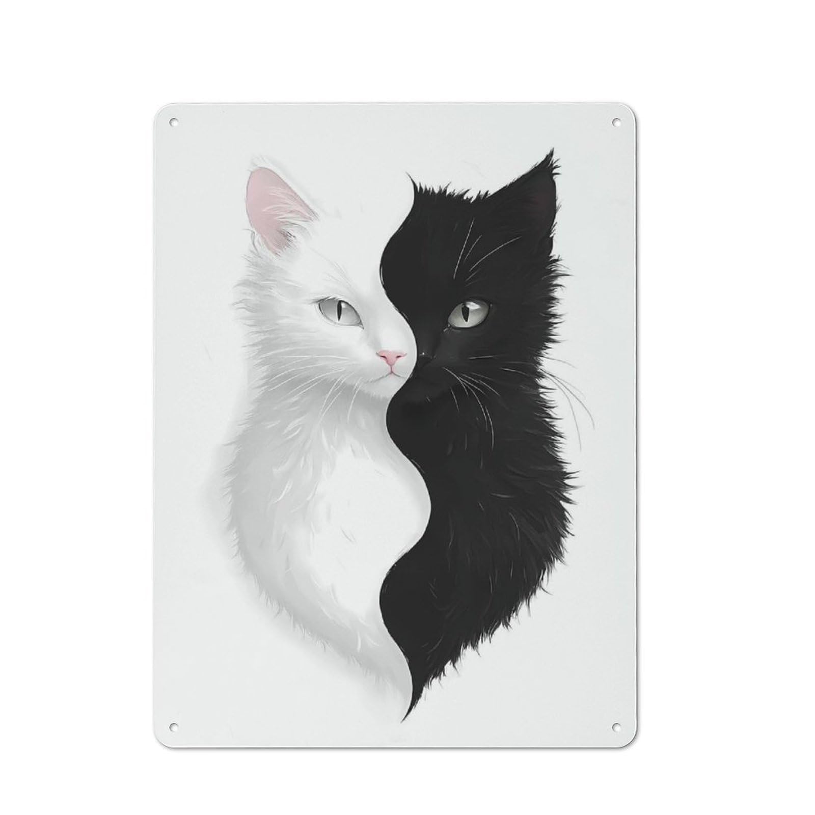 Yin Yang Cats Cottage Style Metal Wall Decor 40x30cm, Farmhouse Metal Sign for Farmhouse Kitchen, Pantry Or Dining Area