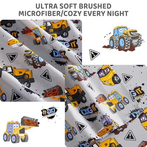 Image of Viviland 3 Pieces Boys Grey Truck Twin Sheet Set - Soft Microfiber Fitted Flat Sheets & Pillowcase Bed Sheet Set - Heavy Duty Vehicle Print Bedding Sets for Kids