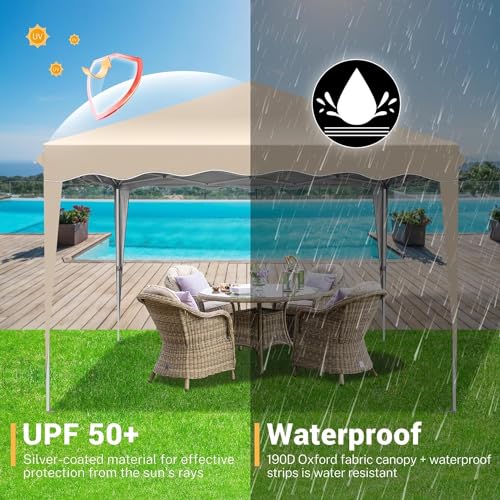 Image of HOTEEL 10x12 Pop Up Canopy Tent Heavy Duty Party Tent for Parties Event Wedding, Commercial Outdoor All Season Wind UV 50+ & Waterproof Gazebo with Roller Bag, Thickened Legs, Khaki