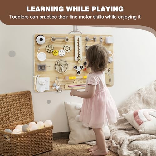 Pithfor Wooden Montessori Busy Board for Toddlers, Montessori Sensory Activity Board Toys for Baby Kids, for Fine Motor Skills, Autism & ADHD by Pithfor - Image 6