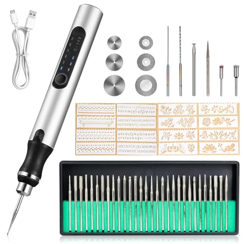 Pobugy 60 Piece Rose Gold Resparked Engraving Pen Set, Engraving Machine for Wood Engraver and Metal Engraver, Great for Jewelry Stone Beginners,Engraving Pen for All Materials,Rechargeable,Cordless