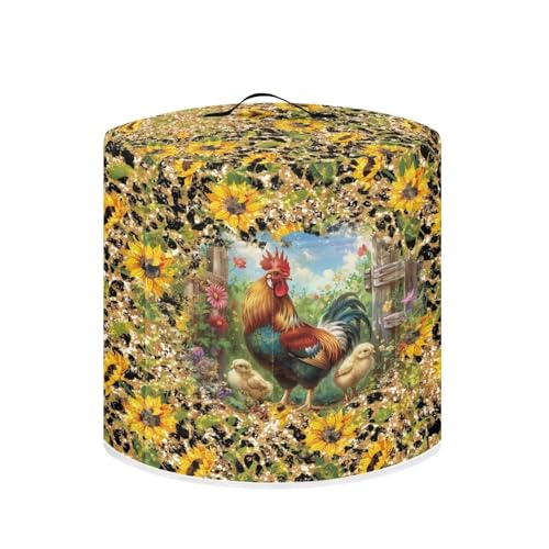 Image of Cozeyat Sunflower Rooster Air Fryer Cover Pressure Cooker Dust Cover for 8 Qt Kitchen Appliance Cover, with Top Handle and Accessories Pockets Ideal Gifts for Women